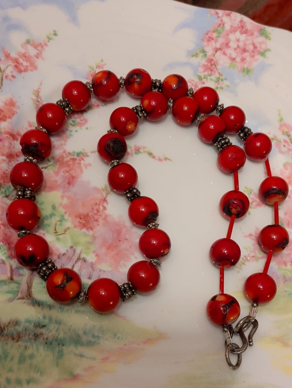 Natural Red Sponge Coral/ Apple Coral Organic Marine Vintage Necklace